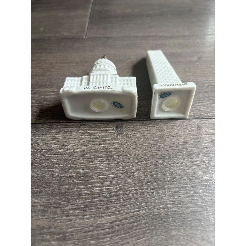 Vintage Stoneware WASHINGTON MONUMENT US CAPITOL Salt Pepper Shakers Set Cottage